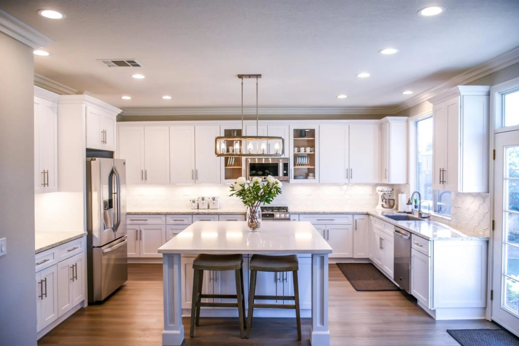 White wooden cupboards