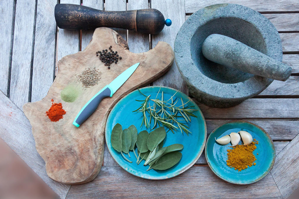 A wooden cutting board