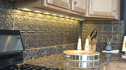 Tin backsplash with texture patterns