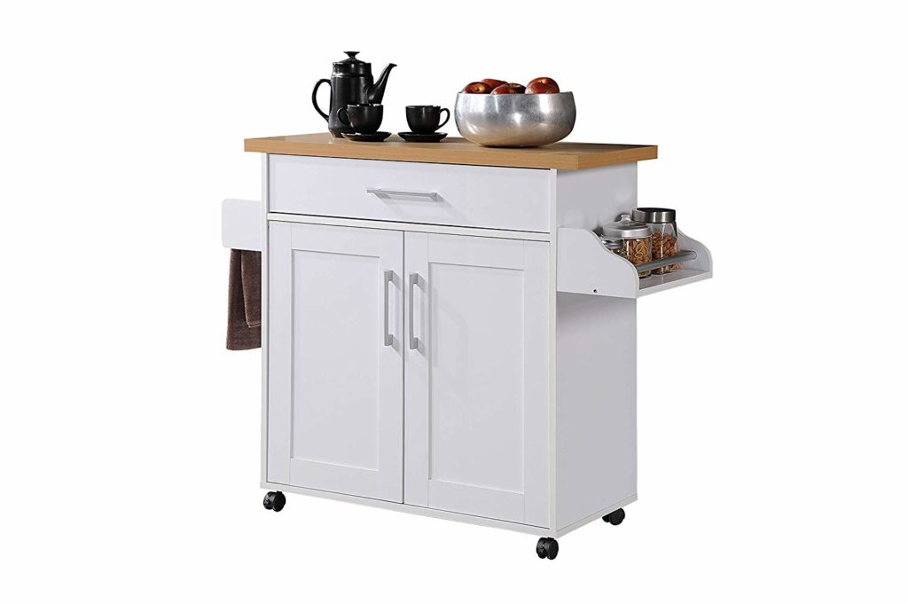 Hodedah Kitchen Island with Spice Rack