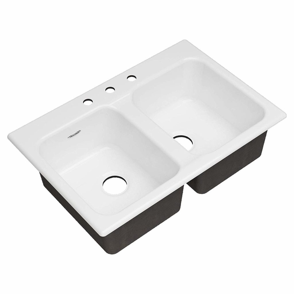 American Standard 77DB33223.308 Quince 33x22 Top Mount Double Bowl Cast Iron Kitchen Sink