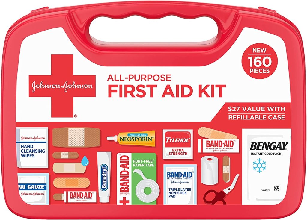 Johnson & Johnson All-Purpose Portable Compact Emergency First Aid Kit, 160 pc