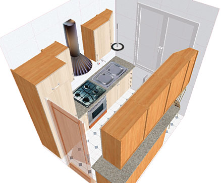 Small kitchen design idea - the kitchen here is designed in the parallel layout