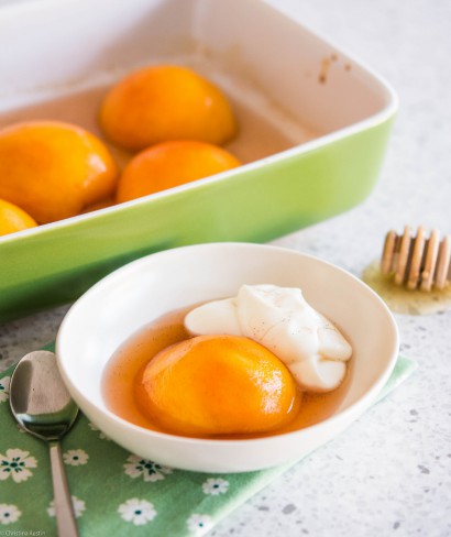 Baked Peaches in Honey & Vanilla Syrup