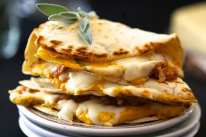 Cheesy Pumpkin Quesadilla with Fresh Sage & Chicken Sausage