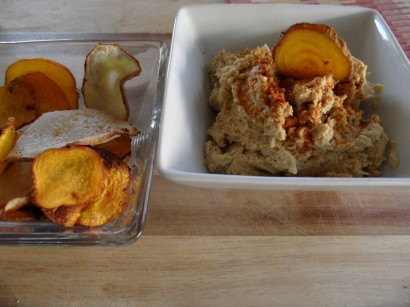 Fire-Roasted Jalapeño Hummus with Turnip and Beet Chips