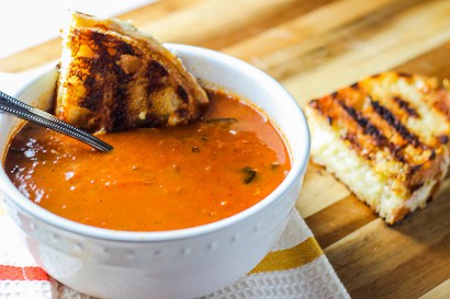 Grilled Cheese Sandwiches and Rustic Tomato Basil Soup