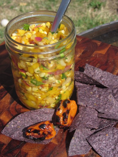 Grilled Habanero Salsa with Mango, Pineapple, Corn and Red Onion