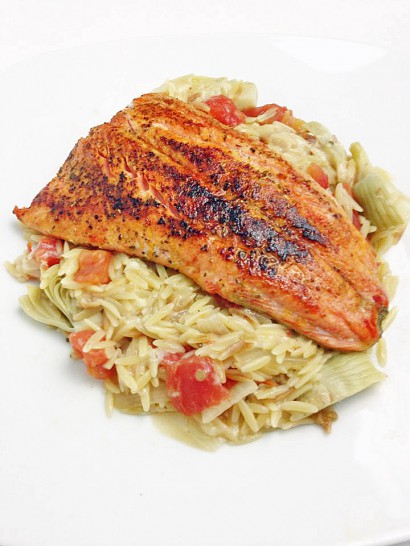 Salmon Over Orzo Risotto