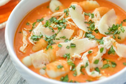 Slow Cooker Parmesan and Tomato Soup with Gnocchi and Chicken