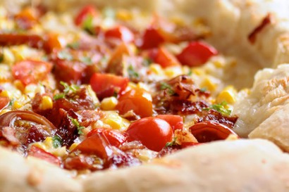 Corn and Tomato Pizza with Bacon and Gruyere