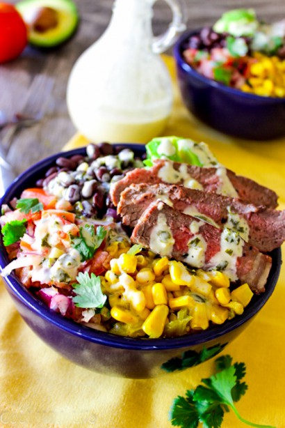 Steak and Veggie Bowl with Lime-Cilantro Cream Sauce