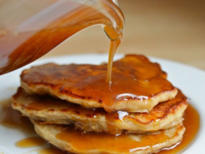 Apple Fritter Cakes with Warm Caramel Sauce