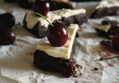 Cherry Brownies with Goat Cheese Frosting