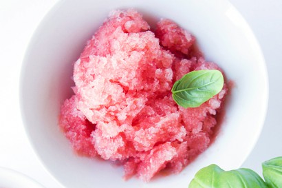 Salted Watermelon Tequila and Basil Granita