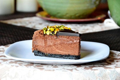 Triple Chocolate Cheesecake with Pistachios